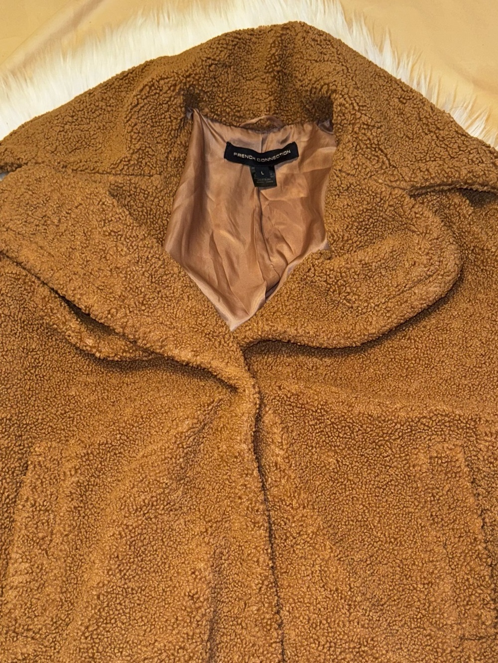 French Connection Teddy Coat in Camel Brown